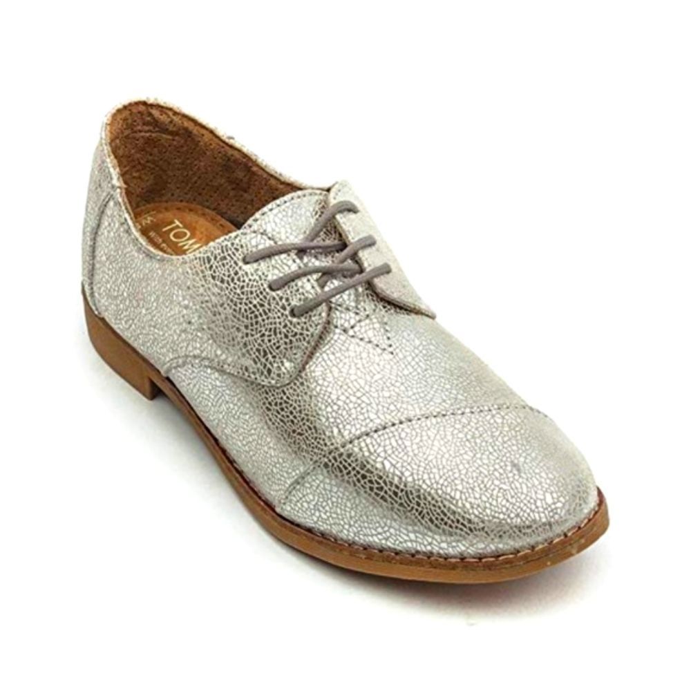 Toms Women's Brogue Silver Crackled Casual Shoe